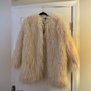 Blank NYC Faux Fur Vegan Mongolian Best Day Ever Crème Jacket Boho Sz XS New
